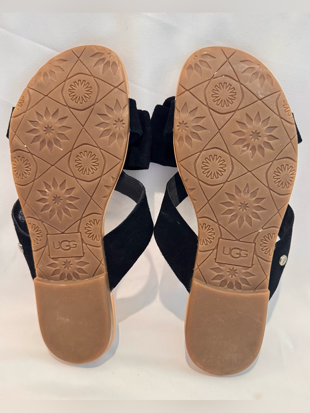 UGG AUSTRALIA WOMENS Fonda Bow Suede Slide Sandal Sz 7 Black Preppy Bohemian EUC - Picture 5 of 7